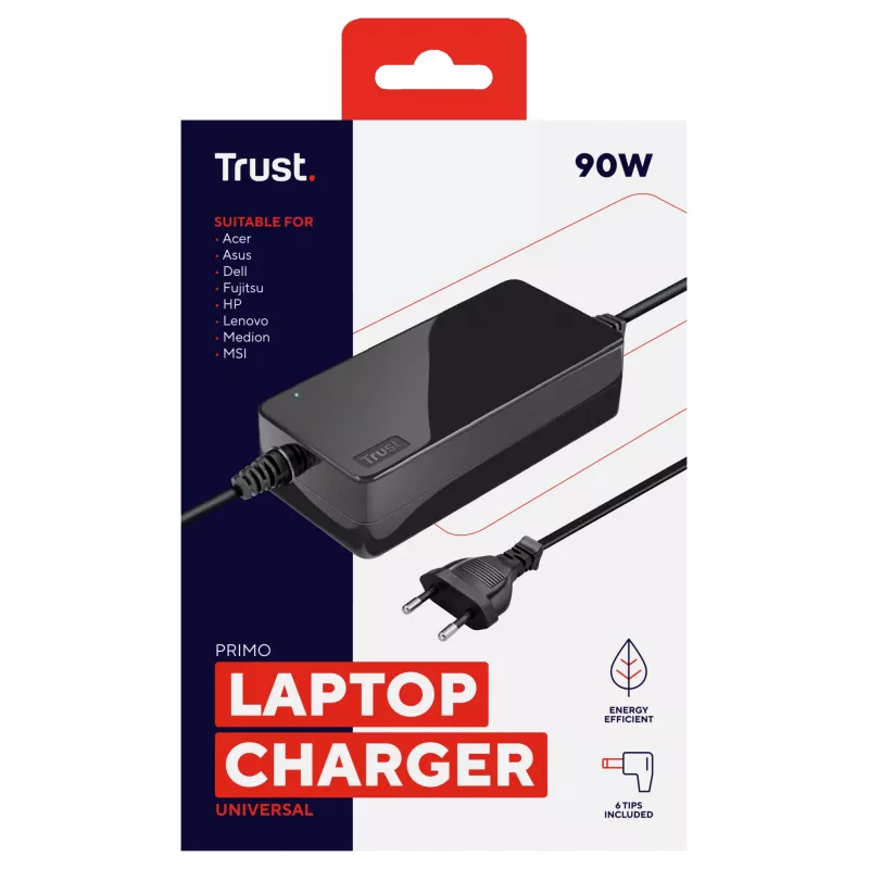 Trust Primo Universal 90W laptop charger, Laptop, Indoor, 100 - 240 V, 50/60 Hz, 90 W, 19 V