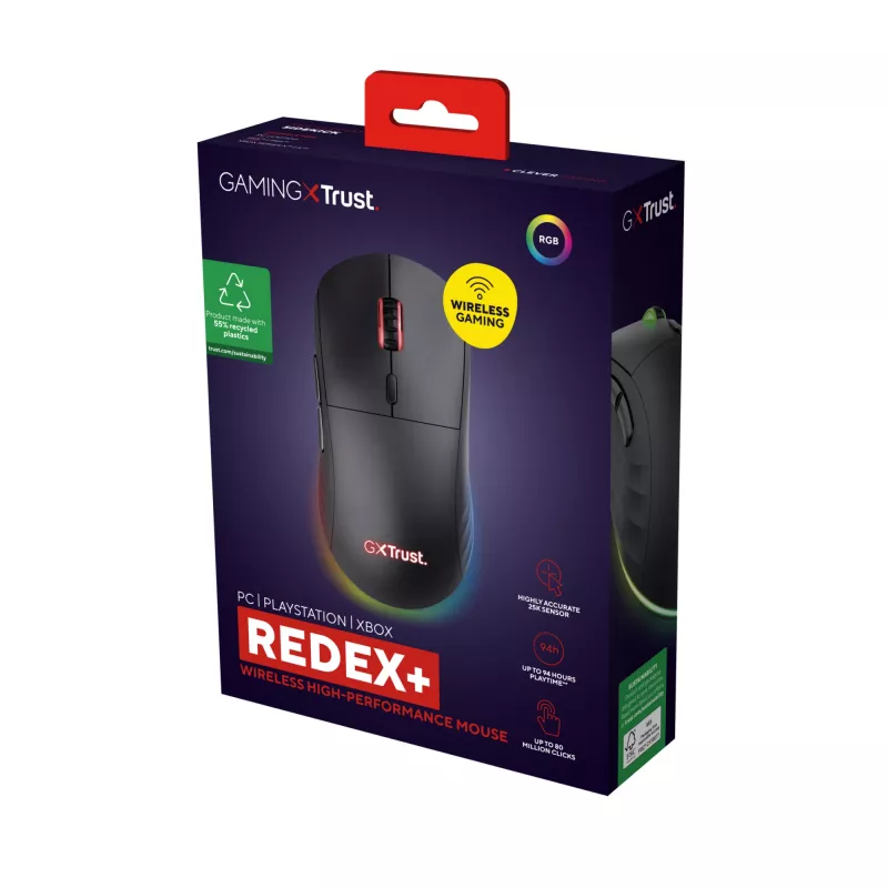 Trust GXT 927 Redex+ mouse Gaming Right-hand RF Wireless + USB Type-A Laser 25600 DPI