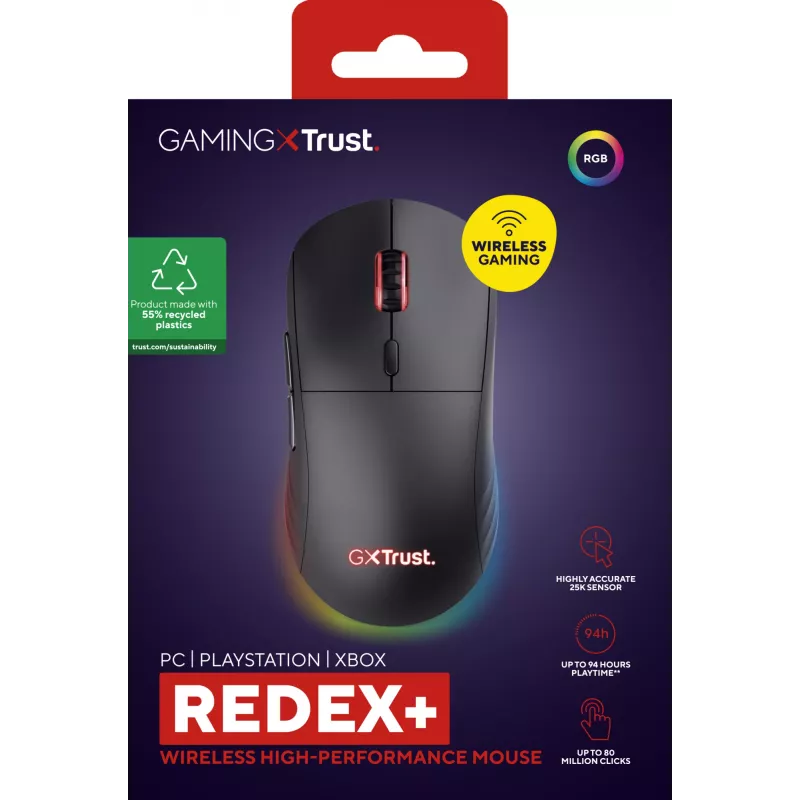 Trust GXT 927 Redex+ mouse Gaming Right-hand RF Wireless + USB Type-A Laser 25600 DPI