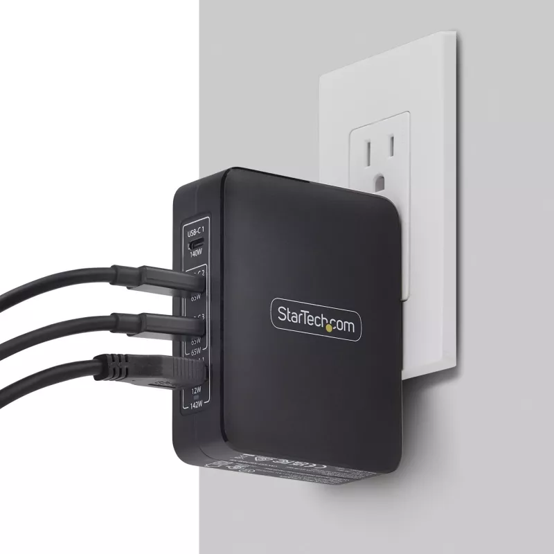 StarTech.com 140W USB-C Wall Charger, 3x USB-C/1x USB-A, PD 3.1 International GaN Power Adapter for MacBook/Dell XPS/Inspiron