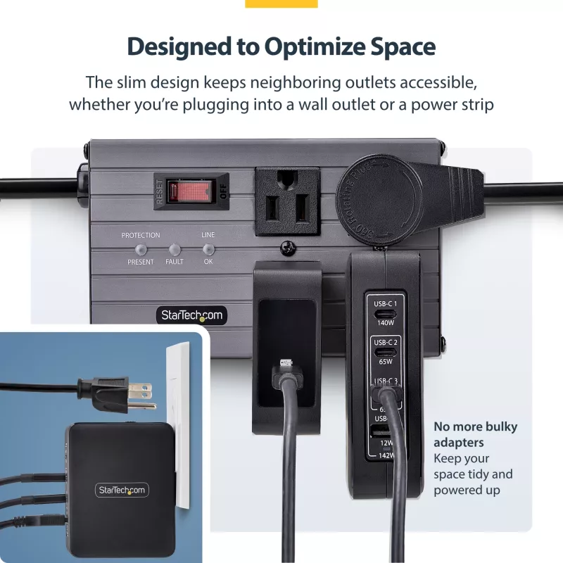 StarTech.com 140W USB-C Wall Charger, 3x USB-C/1x USB-A, PD 3.1 International GaN Power Adapter for MacBook/Dell XPS/Inspiron