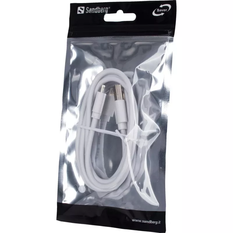 Sandberg MicroUSB Sync/Charge 1m SAVER, 1 m, Micro-USB A, USB A, White