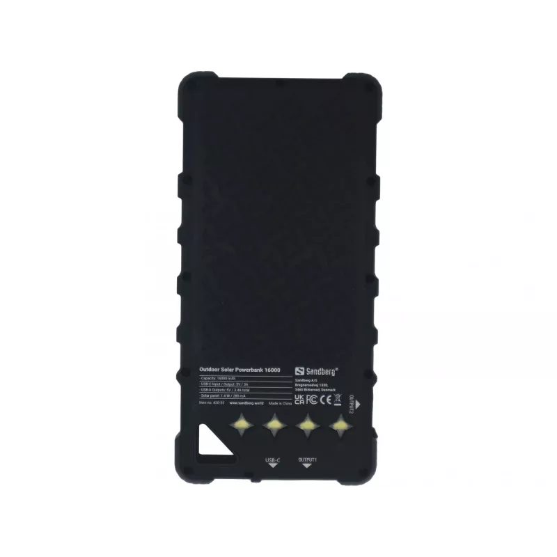 Sandberg Outdoor Solar Powerbank 16000, 16000 mAh, Lithium-Ion (Li-Ion), Black