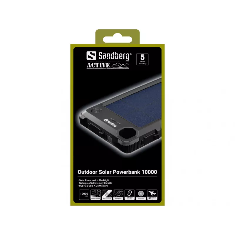 Sandberg Outdoor Solar Powerbank 10000, 10000 mAh, Black