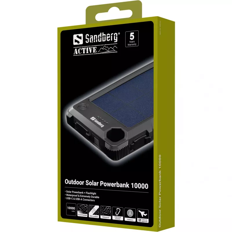 Sandberg Outdoor Solar Powerbank 10000, 10000 mAh, Black