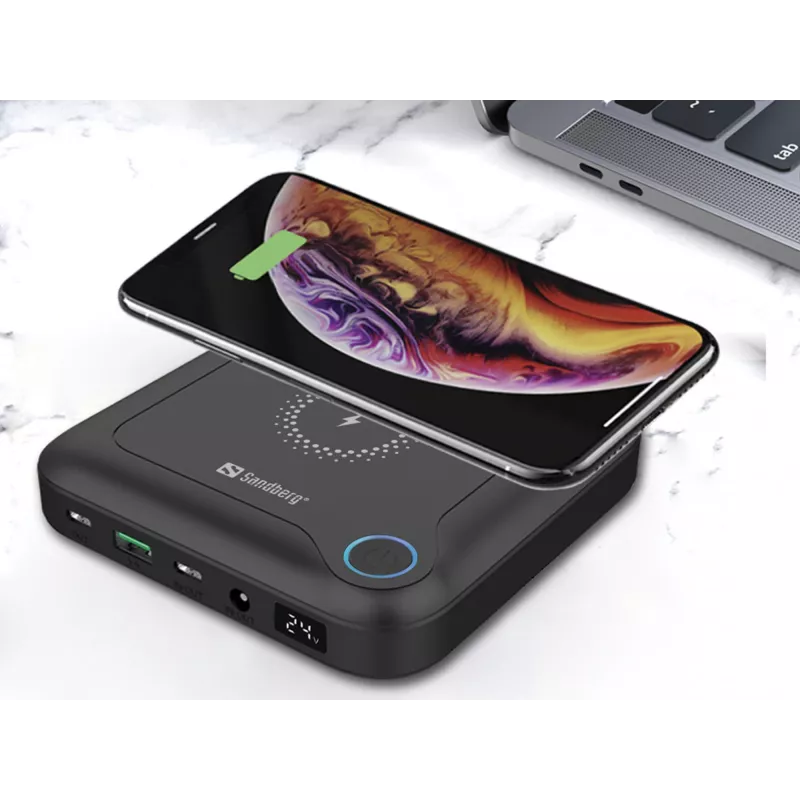 Sandberg All-in1 Laptop Powerbank 24000, 24000 mAh, Quick Charge 2.0, Wireless charging, Black