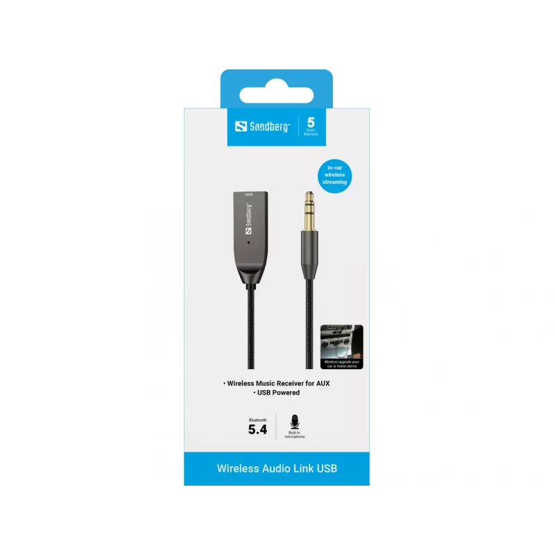 Sandberg Wireless Audio Link USB, USB, A2DP, AVRCP, HFP, 10 m, Black, Dock, 5 V