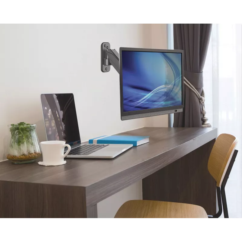 Manhattan Wall Mount for TV & Monitors (Spring Arm 2 pivots), For screens 17 inch to 32 inch, VESA compatibility: 75x75mm and 100x100mm - check the dimensions of the four mounting holes on back of screen to ensure it fits, Max 8kg, Black, Bracket, Lifetime Warranty
