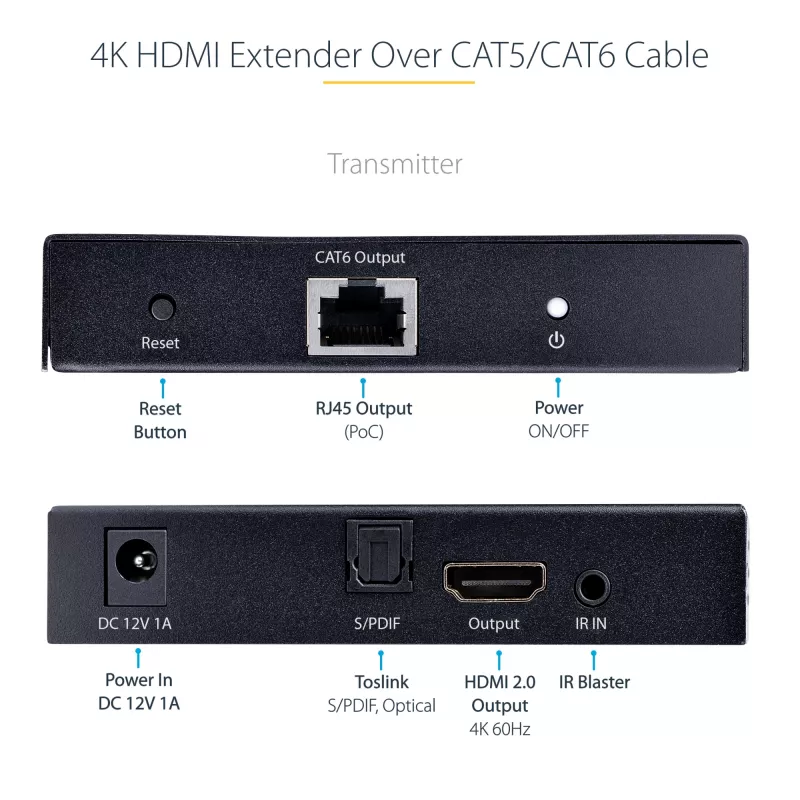 StarTech.com 4K70IC-EXTEND-HDMI AV extender AV transmitter & receiver Black