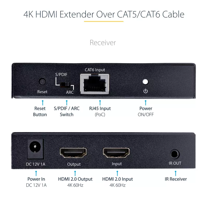 StarTech.com 4K70IC-EXTEND-HDMI AV extender AV transmitter & receiver Black
