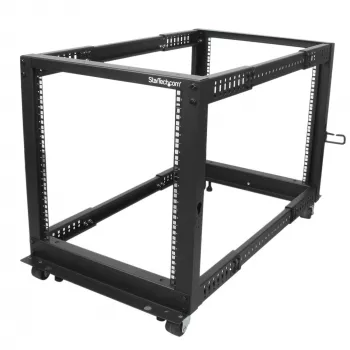 StarTech.com 4-Post 12U Mobile Open Frame Server Rack, 19 inch Network Rack with Wheels, Adjustable Depth 22-40 inch, 1200 lbs Capacity, Casters/Leveling Feet/Floor Mounting