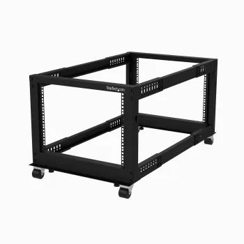 StarTech.com 8U 4-Post Open Frame Server Rack, 19 inch Adjustable Depth 22-40 inch, Mobile with Casters, 1200 lb Static Capacity