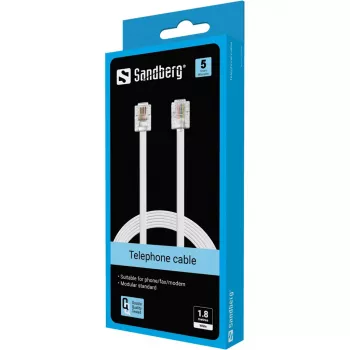 Sandberg Telephone RJ11-RJ11 1.8 m, 1.8 m, RJ11, RJ11, Male, Male, White