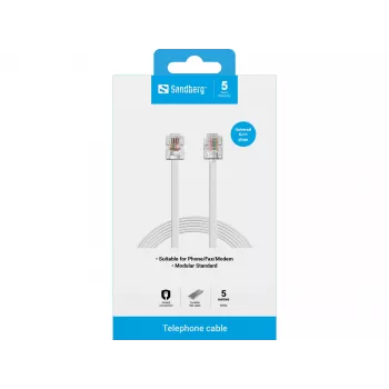 Sandberg Telephone RJ11-RJ11 5 m, 5 m, RJ11, RJ11, Male, Male, White