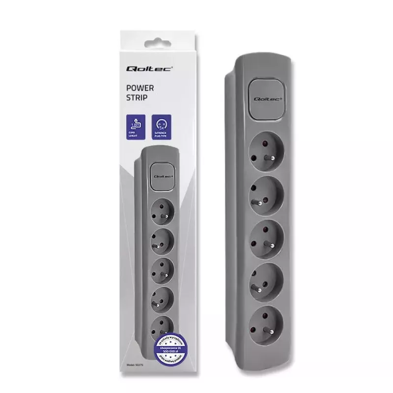 Power Extension Qoltec 50275 1.8m 5 AC Outlets Indoor Grey