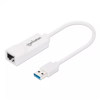 Manhattan USB-A Gigabit Network Adapter, White, 10/100/1000 Mbps Network, USB 3.0, Ethernet, RJ45, Three Year Warranty, Equivalent to USB31000SW.