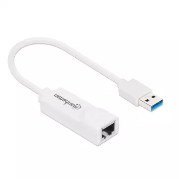 Manhattan USB-A Gigabit Network Adapter, White, 10/100/1000 Mbps Network, USB 3.0, Ethernet, RJ45, Three Year Warranty, Equivalent to USB31000SW.