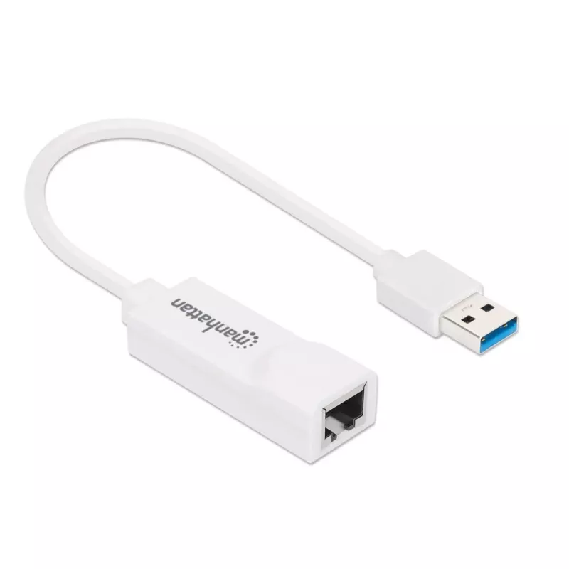 Manhattan USB-A Gigabit Network Adapter, White, 10/100/1000 Mbps Network, USB 3.0, Ethernet, RJ45, Three Year Warranty, Equivalent to USB31000SW.