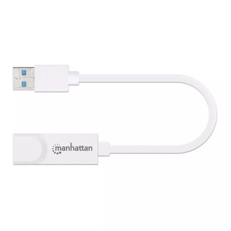 Manhattan USB-A Gigabit Network Adapter, White, 10/100/1000 Mbps Network, USB 3.0, Ethernet, RJ45, Three Year Warranty, Equivalent to USB31000SW.