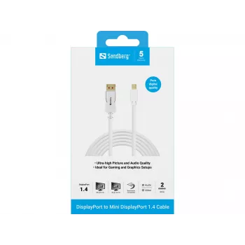 Sandberg DP-MiniDP 1.4 8K60Hz 2m, 2 m, DisplayPort, Mini DisplayPort, Male, Male, 7680 x 4320 pixels