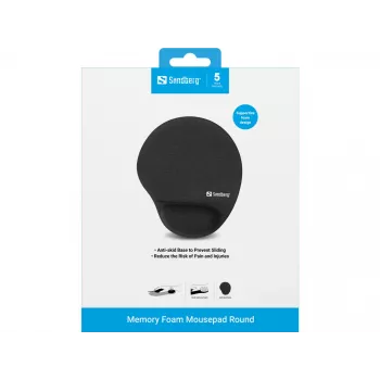 Sandberg Memory Foam Mousepad Round, Black, Monochromatic, Memory foam, Wrist rest, Non-slip base