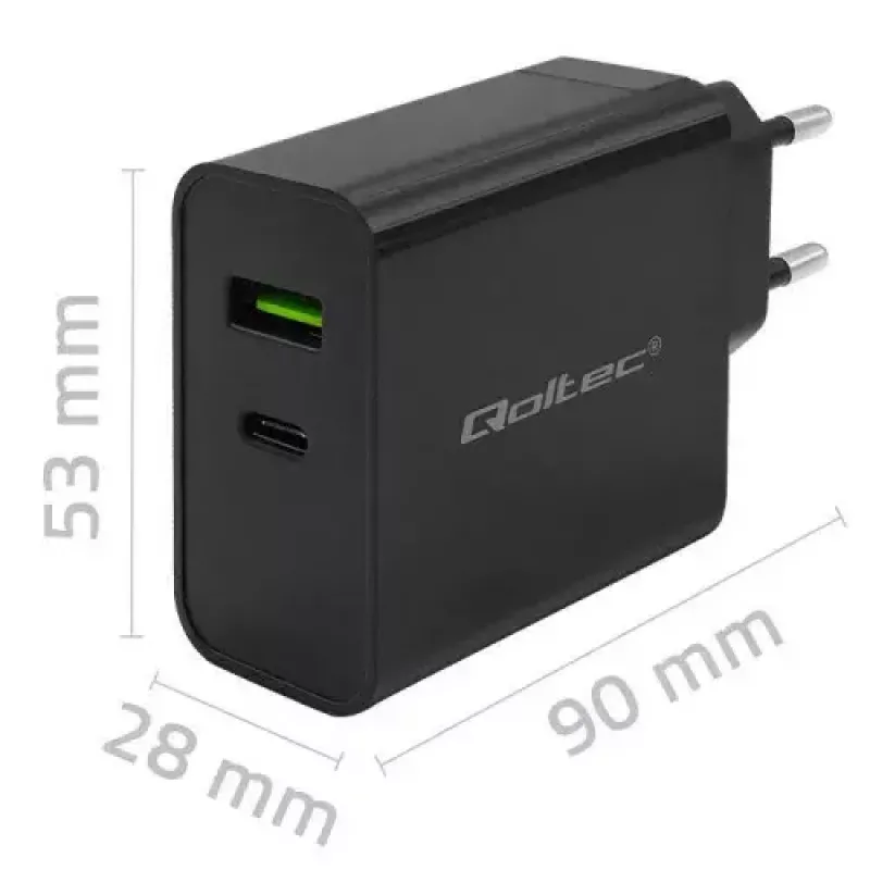 Charger Qoltec 52378 Indoor AC Fast Charging 3A USB Type-C Black