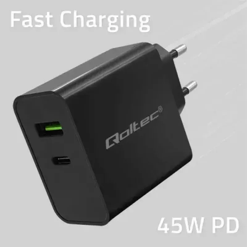 Charger Qoltec 52378 Indoor AC Fast Charging 3A USB Type-C Black