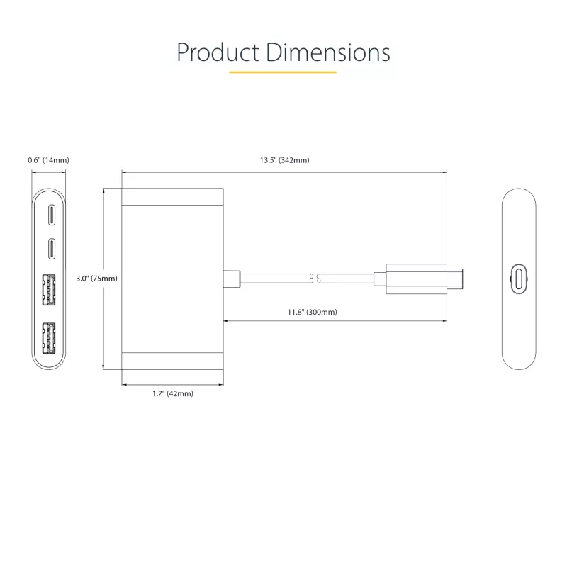 StarTech.com 4-Port USB-C Hub with 100W Power Delivery Pass-Through - 2x USB-A + 2x USB-C - USB 3.0 5Gbps - 1ft (30cm) Long Cable - Portable USB Type-C to USB-A/C Hub