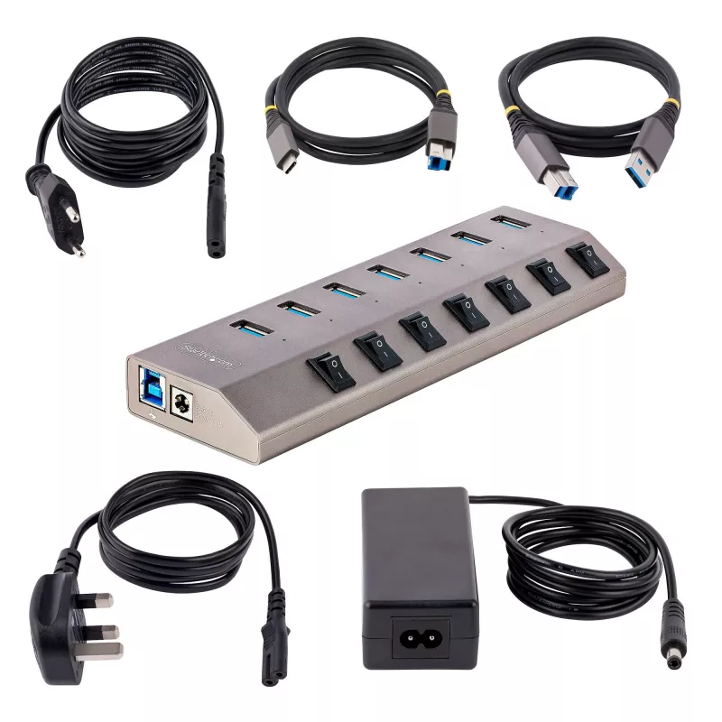 StarTech.com 7-Port Self-Powered USB-C Hub with Individual On/Off Switches, USB 3.0 5Gbps Expansion Hub w/Power Supply, Desktop/Laptop USB-C to USB-A Hub, USB Type C Hub w/BC 1.2