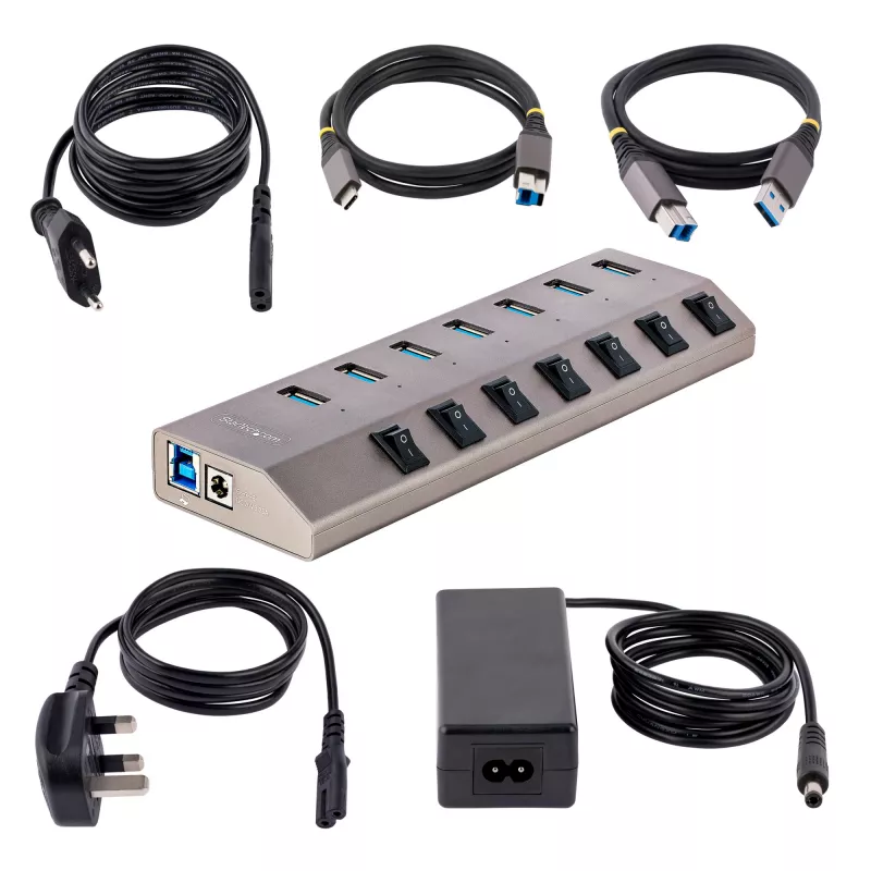 StarTech.com 7-Port Self-Powered USB-C Hub with Individual On/Off Switches, USB 3.0 5Gbps Expansion Hub w/Power Supply, Desktop/Laptop USB-C to USB-A Hub, USB Type C Hub w/BC 1.2