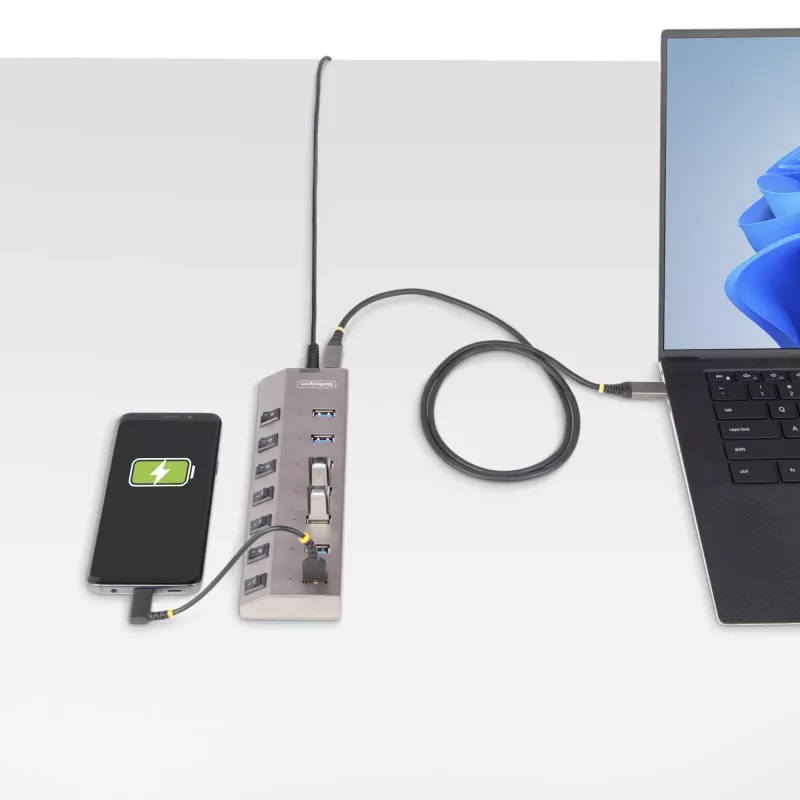 StarTech.com 7-Port Self-Powered USB-C Hub with Individual On/Off Switches, USB 3.0 5Gbps Expansion Hub w/Power Supply, Desktop/Laptop USB-C to USB-A Hub, USB Type C Hub w/BC 1.2