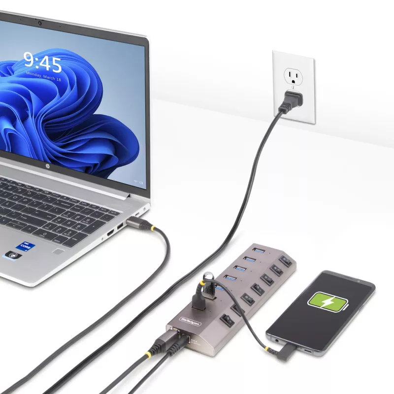 StarTech.com 7-Port Self-Powered USB-C Hub with Individual On/Off Switches, USB 3.0 5Gbps Expansion Hub w/Power Supply, Desktop/Laptop USB-C to USB-A Hub, USB Type C Hub w/BC 1.2