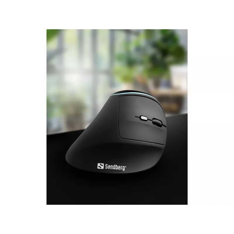 Sandberg Wireless Vertical Mouse Pro, Right-hand, Vertical design, Optical, RF Wireless, 1600 DPI, Black