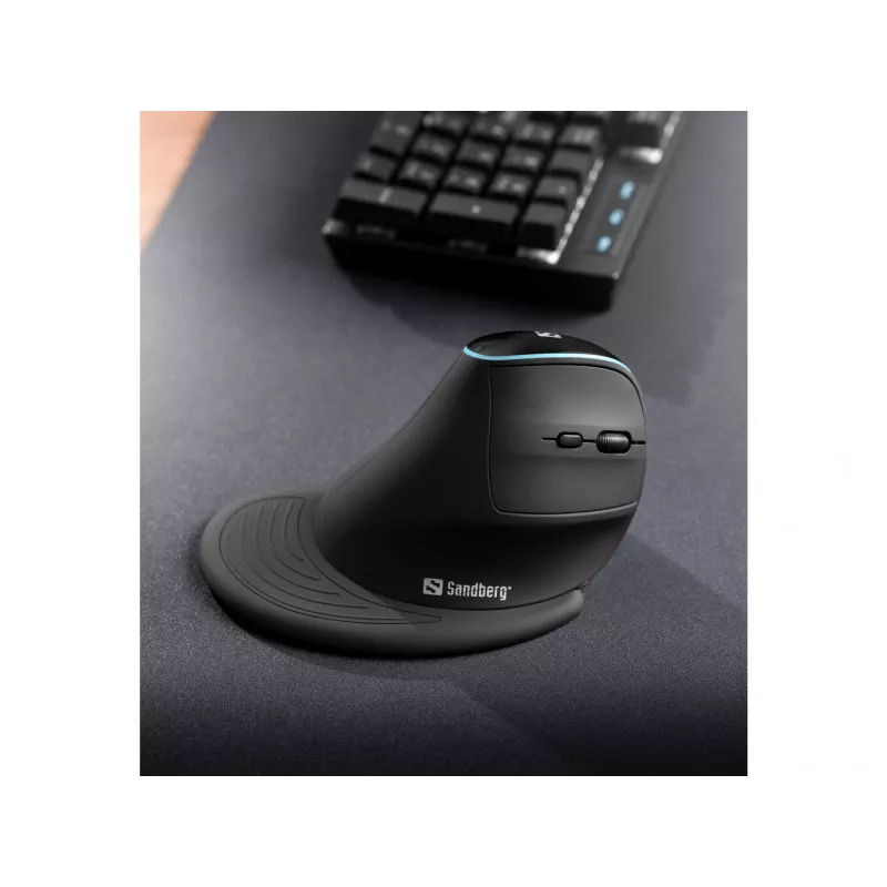 Sandberg Wireless Vertical Mouse Pro, Right-hand, Vertical design, Optical, RF Wireless, 1600 DPI, Black