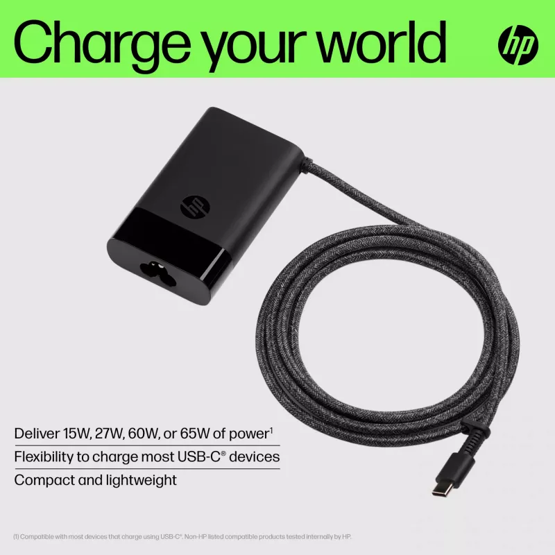 HP USB-C 65W Laptop Charger, Laptop, Indoor, 90 V, 47 - 63 Hz, 65 W, 5 - 20 V