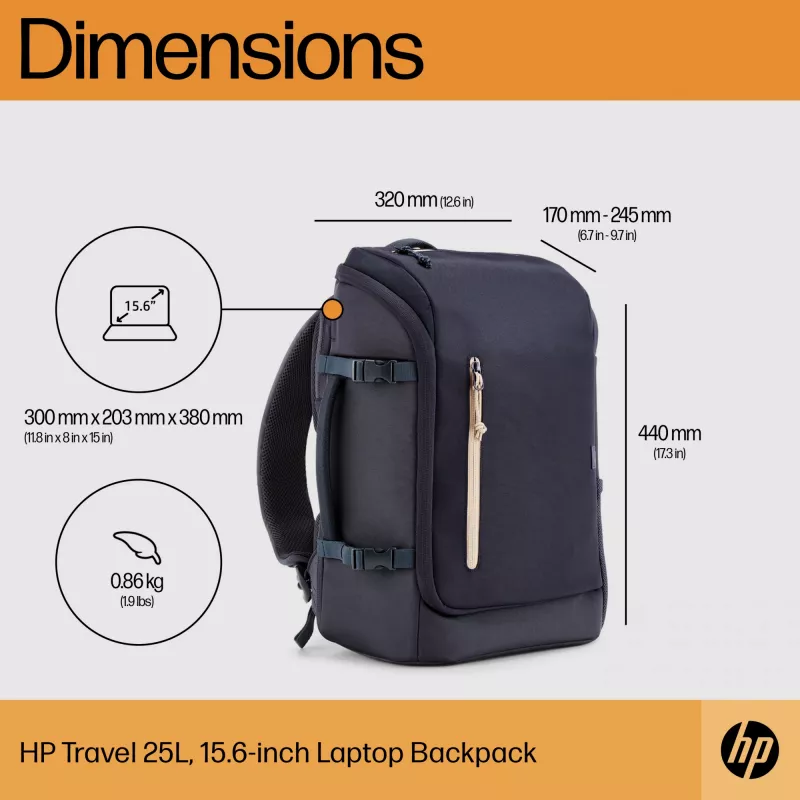 HP Travel 25 Liter 15.6 Iron Grey Laptop Backpack, Backpack, 39.6 cm (15.6 inch), 860 g