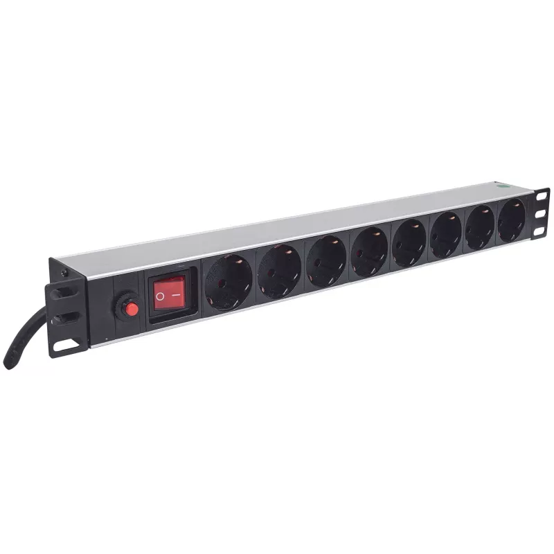 Intellinet 19 inch 1U Rackmount 8-Output Power Distribution Unit (PDU) EU CEE 7/3 Outlets, With On/Off Switch and Overload Protection, Built-in 3m Power Cord with EU CEE 7/4 Plug