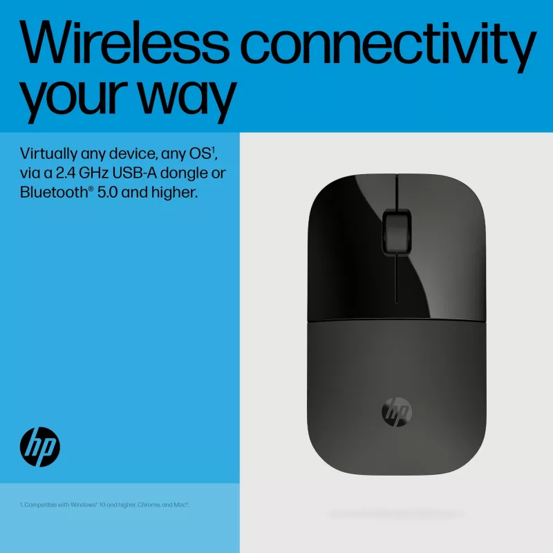 HP Z3700 Dual Black Mouse, Ambidextrous, RF Wireless, 1600 DPI, Black