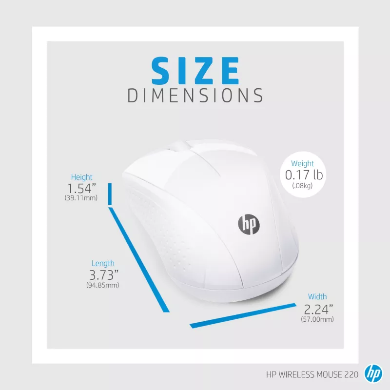 HP Wireless Mouse 220 (Snow White), Optical, RF Wireless, White