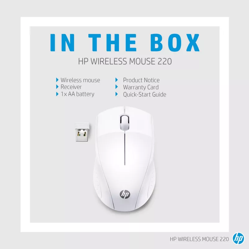 HP Wireless Mouse 220 (Snow White), Optical, RF Wireless, White
