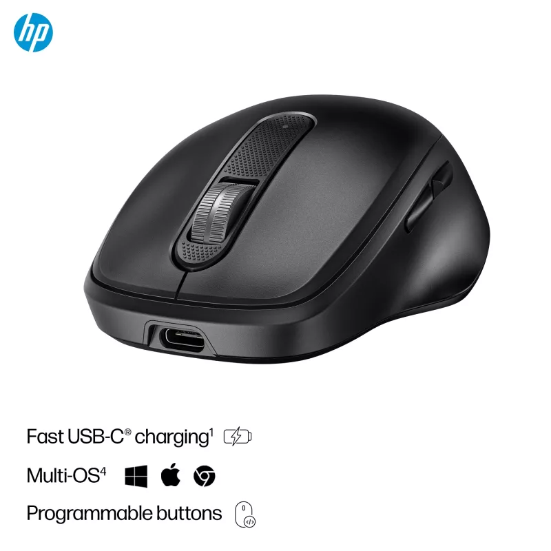 HP 510 Ultra-Fast Rechargeable Wireless Mouse, Ambidextrous, RF Wireless, 4000 DPI, Black