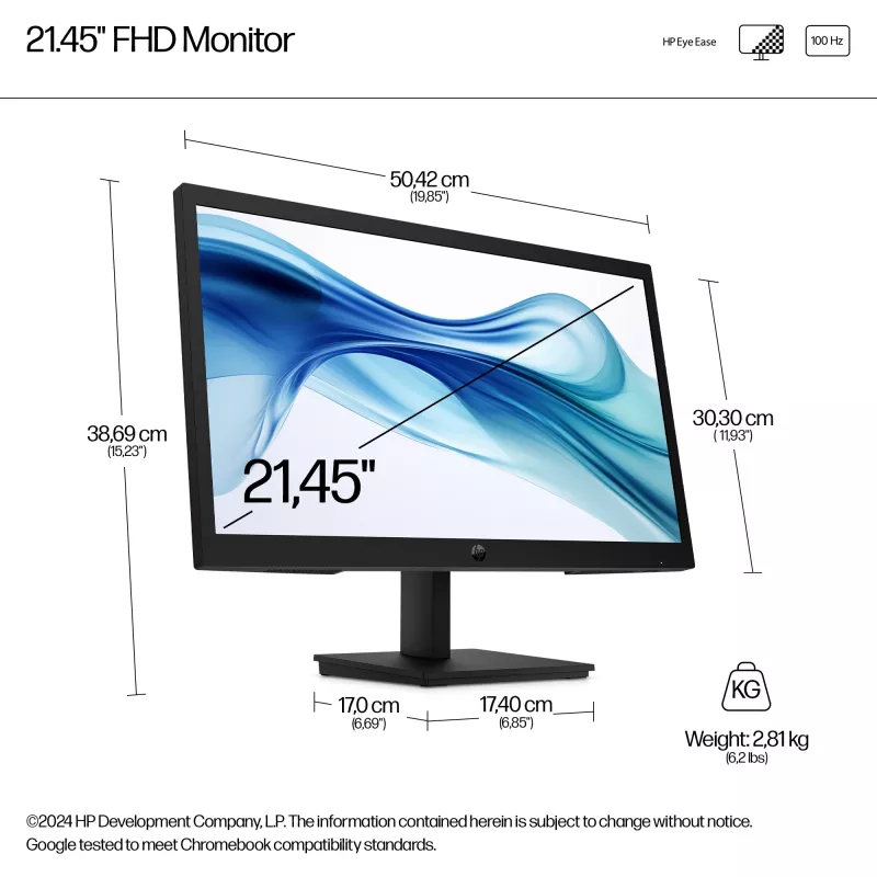 HP Series 3 Pro 21.45 inch FHD Monitor - 322pv, 54.5 cm (21.4 inch), 1920 x 1080 pixels, Full HD, LCD, 5 ms, Black