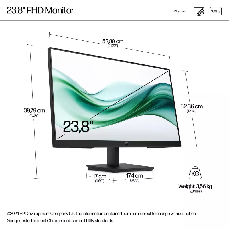 HP Series 3 Pro 23.8 inch FHD Monitor - 324pv, 60.5 cm (23.8 inch), 1920 x 1080 pixels, Full HD, LCD, 5 ms, Black