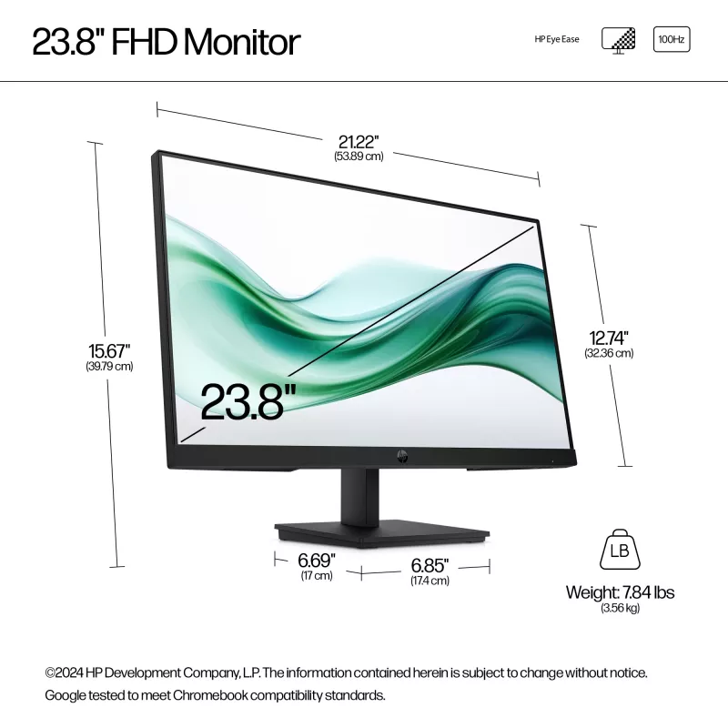 HP Series 3 Pro 23.8 inch FHD Monitor - 324pv, 60.5 cm (23.8 inch), 1920 x 1080 pixels, Full HD, LCD, 5 ms, Black