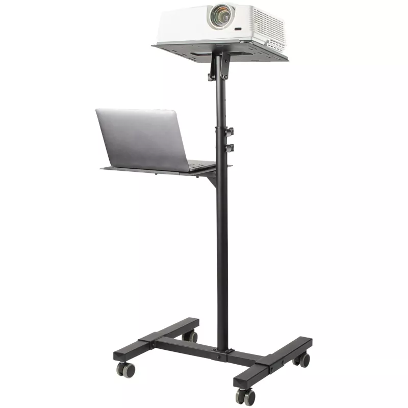 StarTech.com Mobile Projector and Laptop Stand/Cart - Heavy Duty Portable Projector Stand (2 Shelves, hold 22lb/10kg each) - Height Adjustable Rolling Presentation Cart w/Lockable Wheels