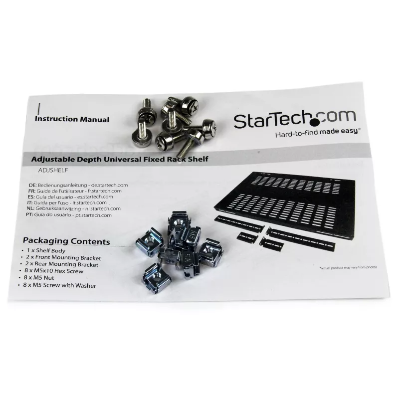 StarTech.com 1U Adjustable Vented Server Rack Mount Shelf - 175lbs - 19.5 to 38in Adjustable Mounting Depth Universal Tray for 19 inch AV/ Network Equipment Rack - 27.5in Deep
