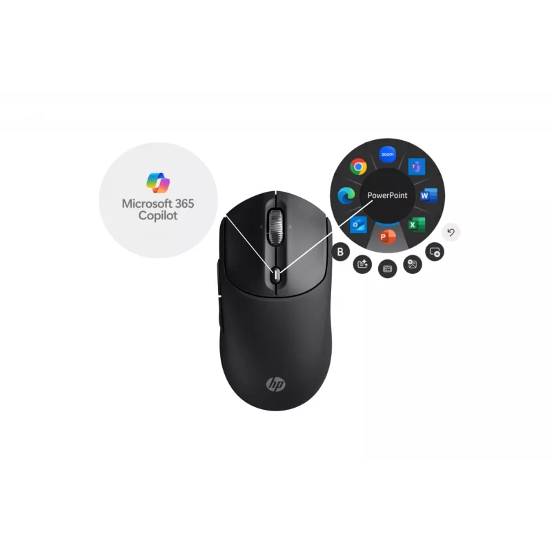 HP 700 Rechargeable Wireless Mouse, Ambidextrous, RF Wireless + Bluetooth, 6000 DPI, Black