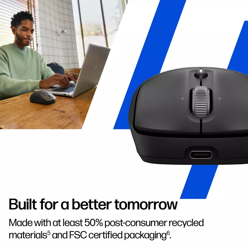 HP 700 Rechargeable Wireless Mouse, Ambidextrous, RF Wireless + Bluetooth, 6000 DPI, Black