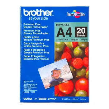 Brother A4 Glossy Paper, 260 g/m², A4, Blue, Red, 20 sheets, 265 µm, 100 year(s)