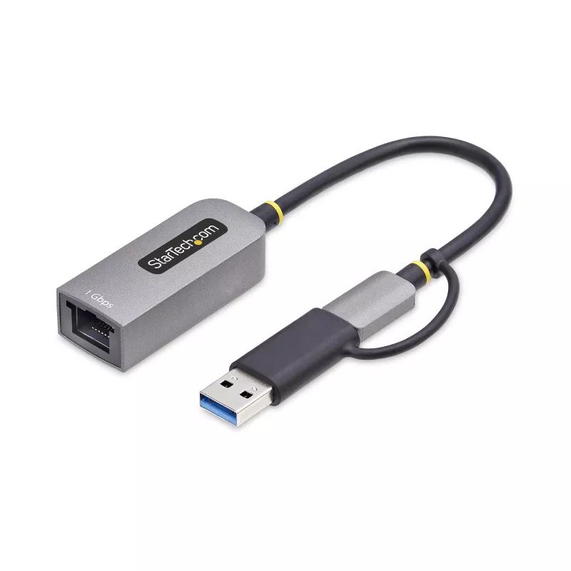 StarTech.com USB-C to Ethernet Adapter with USB-A Dongle, 10/100/1000Mbps, USB 3.0 to Gigabit Ethernet Network Adapter, 6in/15cm Attached Cable, USB GbE Adapter